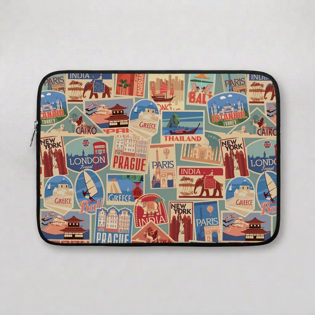 World Cities Post Stamps Laptop Sleeve