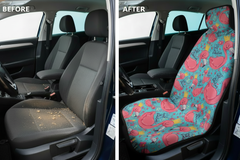 Before and after comparison showing Flamingo car seat cover protection
