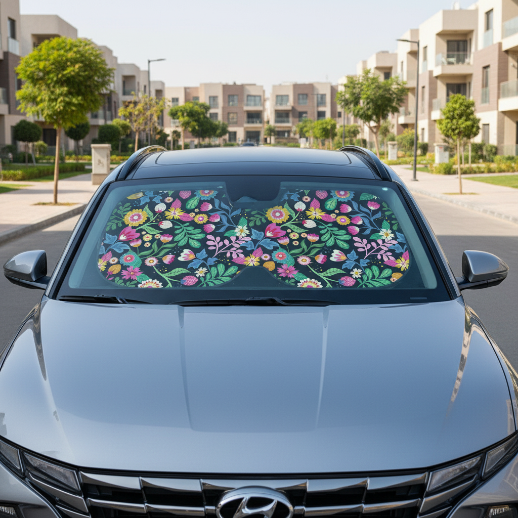 Floral car sun shade on 2025 Hyundai Tucson in New Cairo