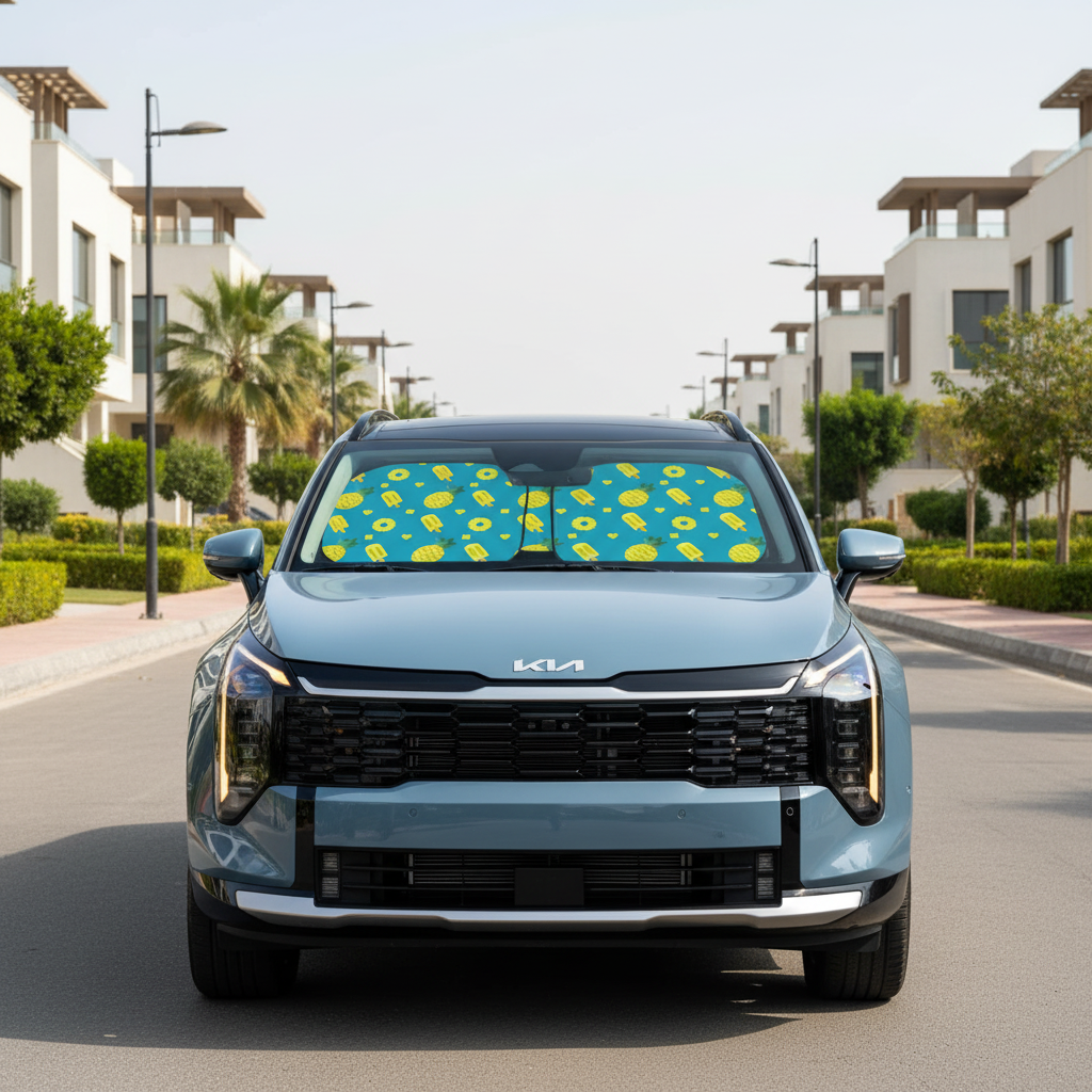 Pineapple car sun shade on Kia in New Cairo