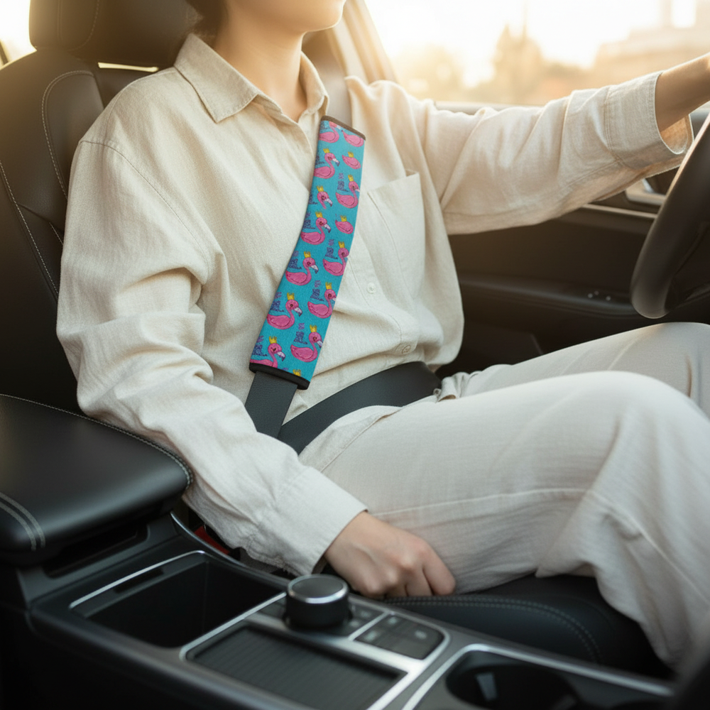 Queen Flamingo seat belt cover lifestyle photo