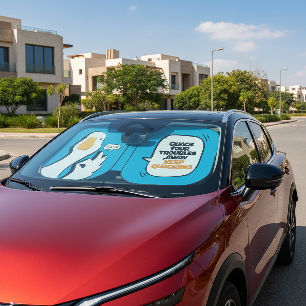 Quacking Duck car sun shade on Nissan Qashqai in New Cairo