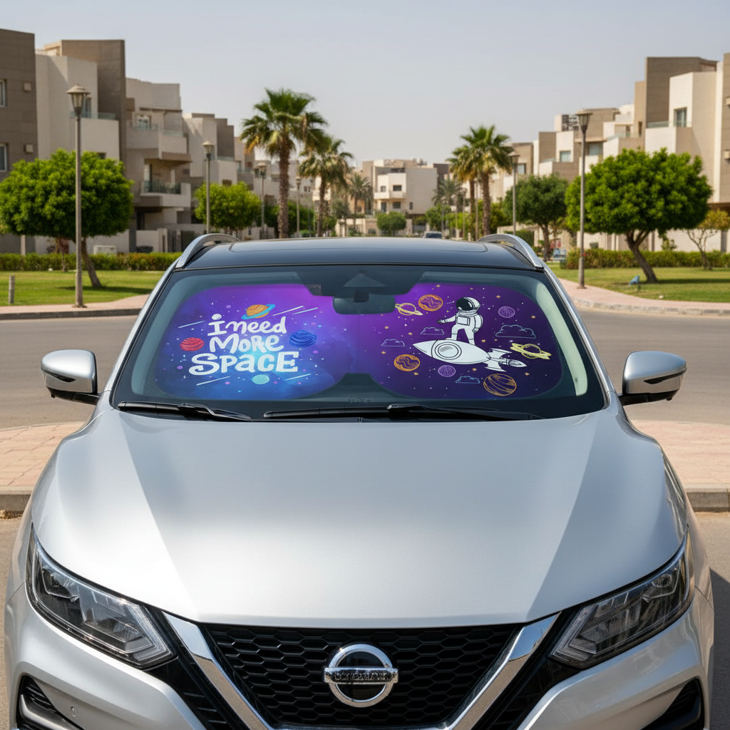 Spaceman car sun shade on Nissan Qashqai in New Cairo